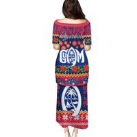 Personalised Guam Christmas Family Matching Puletasi Dress and Hawaiian Shirt Felis Pusgua Santa Beach Polynesian Pattern - Wonder Print Shop