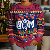 Personalised Guam Christmas Kid Ugly Christmas Sweater Felis Pusgua Santa Beach Polynesian Pattern - Wonder Print Shop