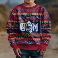 Personalised Guam Christmas Kid Ugly Christmas Sweater Felis Pusgua Santa Beach Polynesian Pattern - Wonder Print Shop