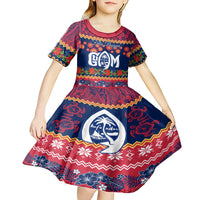 Personalised Guam Christmas Kid Short Sleeve Dress Felis Pusgua Santa Beach Polynesian Pattern - Wonder Print Shop