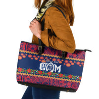 Personalised Guam Christmas Leather Tote Bag Felis Pusgua Santa Beach Polynesian Pattern - Wonder Print Shop