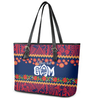 Personalised Guam Christmas Leather Tote Bag Felis Pusgua Santa Beach Polynesian Pattern - Wonder Print Shop