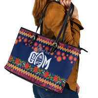 Personalised Guam Christmas Leather Tote Bag Felis Pusgua Santa Beach Polynesian Pattern - Wonder Print Shop