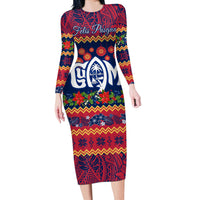 Personalised Guam Christmas Long Sleeve Bodycon Dress Felis Pusgua Santa Beach Polynesian Pattern - Wonder Print Shop