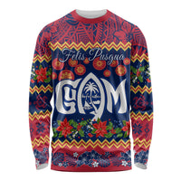 Personalised Guam Christmas Long Sleeve Shirt Felis Pusgua Santa Beach Polynesian Pattern - Wonder Print Shop