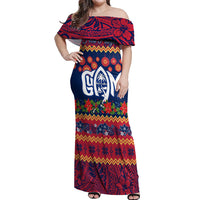 Personalised Guam Christmas Off Shoulder Maxi Dress Felis Pusgua Santa Beach Polynesian Pattern - Wonder Print Shop