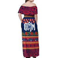 Personalised Guam Christmas Off Shoulder Maxi Dress Felis Pusgua Santa Beach Polynesian Pattern - Wonder Print Shop