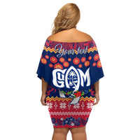 Personalised Guam Christmas Off Shoulder Short Dress Felis Pusgua Santa Beach Polynesian Pattern - Wonder Print Shop