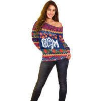 Personalised Guam Christmas Off Shoulder Sweater Felis Pusgua Santa Beach Polynesian Pattern - Wonder Print Shop