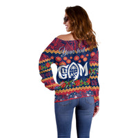 Personalised Guam Christmas Off Shoulder Sweater Felis Pusgua Santa Beach Polynesian Pattern - Wonder Print Shop