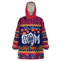 Personalised Guam Christmas Wearable Blanket Hoodie Felis Pusgua Santa Beach Polynesian Pattern - Wonder Print Shop