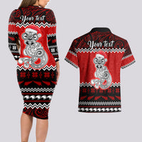 Personalised New Zealand Christmas Couples Matching Long Sleeve Bodycon Dress and Hawaiian Shirt Maori Tiki Meri Kirihimete LT9 - Wonder Print Shop