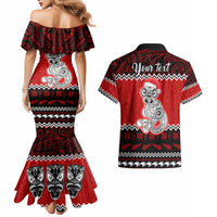 Personalised New Zealand Christmas Couples Matching Mermaid Dress and Hawaiian Shirt Maori Tiki Meri Kirihimete LT9 - Wonder Print Shop