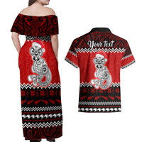 Personalised New Zealand Christmas Couples Matching Off Shoulder Maxi Dress and Hawaiian Shirt Maori Tiki Meri Kirihimete LT9 - Wonder Print Shop