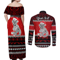 Personalised New Zealand Christmas Couples Matching Off Shoulder Maxi Dress and Long Sleeve Button Shirt Maori Tiki Meri Kirihimete LT9 - Wonder Print Shop