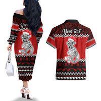 Personalised New Zealand Christmas Couples Matching Off The Shoulder Long Sleeve Dress and Hawaiian Shirt Maori Tiki Meri Kirihimete LT9 - Wonder Print Shop