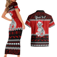 Personalised New Zealand Christmas Couples Matching Short Sleeve Bodycon Dress and Hawaiian Shirt Maori Tiki Meri Kirihimete LT9 - Wonder Print Shop