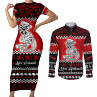 Personalised New Zealand Christmas Couples Matching Short Sleeve Bodycon Dress and Long Sleeve Button Shirt Maori Tiki Meri Kirihimete LT9 - Wonder Print Shop
