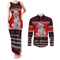 Personalised New Zealand Christmas Couples Matching Tank Maxi Dress and Long Sleeve Button Shirt Maori Tiki Meri Kirihimete LT9 - Wonder Print Shop