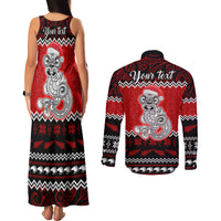 Personalised New Zealand Christmas Couples Matching Tank Maxi Dress and Long Sleeve Button Shirt Maori Tiki Meri Kirihimete LT9 - Wonder Print Shop