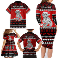 Personalised New Zealand Christmas Family Matching Long Sleeve Bodycon Dress and Hawaiian Shirt Maori Tiki Meri Kirihimete LT9 - Wonder Print Shop