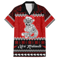 Personalised New Zealand Christmas Family Matching Off Shoulder Long Sleeve Dress and Hawaiian Shirt Maori Tiki Meri Kirihimete - Wonder Print Shop