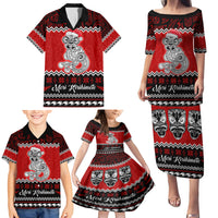Personalised New Zealand Christmas Family Matching Puletasi Dress and Hawaiian Shirt Maori Tiki Meri Kirihimete - Wonder Print Shop