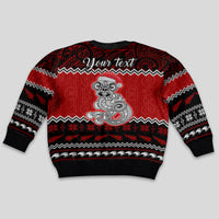Personalised New Zealand Christmas Kid Ugly Christmas Sweater Maori Tiki Meri Kirihimete - Wonder Print Shop
