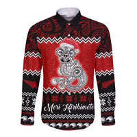 Personalised New Zealand Christmas Long Sleeve Button Shirt Maori Tiki Meri Kirihimete - Wonder Print Shop