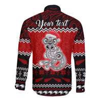 Personalised New Zealand Christmas Long Sleeve Button Shirt Maori Tiki Meri Kirihimete - Wonder Print Shop