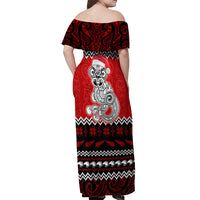 Personalised New Zealand Christmas Off Shoulder Maxi Dress Maori Tiki Meri Kirihimete - Wonder Print Shop