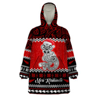 Personalised New Zealand Christmas Wearable Blanket Hoodie Maori Tiki Meri Kirihimete - Wonder Print Shop