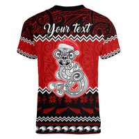 Personalised New Zealand Christmas Women V Neck T Shirt Maori Tiki Meri Kirihimete - Wonder Print Shop