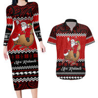 Personalised New Zealand Christmas Couples Matching Long Sleeve Bodycon Dress and Hawaiian Shirt Kiwi Santa Claus Maori Meri Kirihimete LT9 - Wonder Print Shop