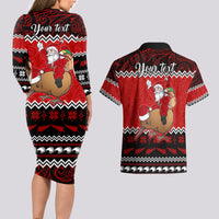 Personalised New Zealand Christmas Couples Matching Long Sleeve Bodycon Dress and Hawaiian Shirt Kiwi Santa Claus Maori Meri Kirihimete LT9 - Wonder Print Shop