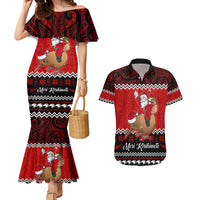 Personalised New Zealand Christmas Couples Matching Mermaid Dress and Hawaiian Shirt Kiwi Santa Claus Maori Meri Kirihimete LT9 - Wonder Print Shop