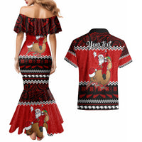 Personalised New Zealand Christmas Couples Matching Mermaid Dress and Hawaiian Shirt Kiwi Santa Claus Maori Meri Kirihimete LT9 - Wonder Print Shop