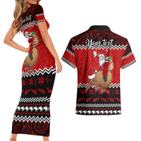 Personalised New Zealand Christmas Couples Matching Short Sleeve Bodycon Dress and Hawaiian Shirt Kiwi Santa Claus Maori Meri Kirihimete LT9 - Wonder Print Shop