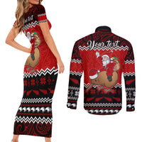 Personalised New Zealand Christmas Couples Matching Short Sleeve Bodycon Dress and Long Sleeve Button Shirt Kiwi Santa Claus Maori Meri Kirihimete LT9 - Wonder Print Shop