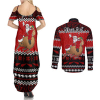 Personalised New Zealand Christmas Couples Matching Summer Maxi Dress and Long Sleeve Button Shirt Kiwi Santa Claus Maori Meri Kirihimete LT9 - Wonder Print Shop