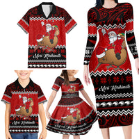 Personalised New Zealand Christmas Family Matching Long Sleeve Bodycon Dress and Hawaiian Shirt Kiwi Santa Claus Maori Meri Kirihimete LT9 - Wonder Print Shop