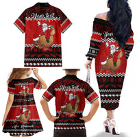 Personalised New Zealand Christmas Family Matching Off Shoulder Long Sleeve Dress and Hawaiian Shirt Kiwi Santa Claus Maori Meri Kirihimete - Wonder Print Shop