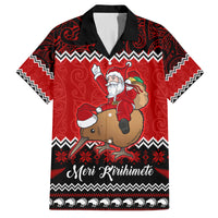 Personalised New Zealand Christmas Family Matching Off Shoulder Long Sleeve Dress and Hawaiian Shirt Kiwi Santa Claus Maori Meri Kirihimete - Wonder Print Shop