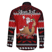 Personalised New Zealand Christmas Family Matching Off Shoulder Long Sleeve Dress and Hawaiian Shirt Kiwi Santa Claus Maori Meri Kirihimete - Wonder Print Shop