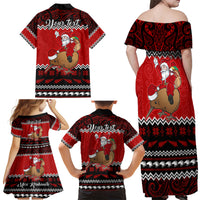 Personalised New Zealand Christmas Family Matching Off Shoulder Maxi Dress and Hawaiian Shirt Kiwi Santa Claus Maori Meri Kirihimete LT9 - Wonder Print Shop