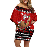 Personalised New Zealand Christmas Family Matching Off Shoulder Short Dress and Hawaiian Shirt Kiwi Santa Claus Maori Meri Kirihimete LT9 - Wonder Print Shop