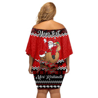 Personalised New Zealand Christmas Family Matching Off Shoulder Short Dress and Hawaiian Shirt Kiwi Santa Claus Maori Meri Kirihimete LT9 - Wonder Print Shop