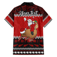 Personalised New Zealand Christmas Family Matching Short Sleeve Bodycon Dress and Hawaiian Shirt Kiwi Santa Claus Maori Meri Kirihimete - Wonder Print Shop