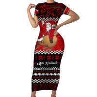 Personalised New Zealand Christmas Family Matching Short Sleeve Bodycon Dress and Hawaiian Shirt Kiwi Santa Claus Maori Meri Kirihimete - Wonder Print Shop