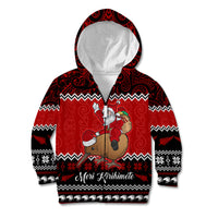 Personalised New Zealand Christmas Kid Hoodie Kiwi Santa Claus Maori Meri Kirihimete - Wonder Print Shop